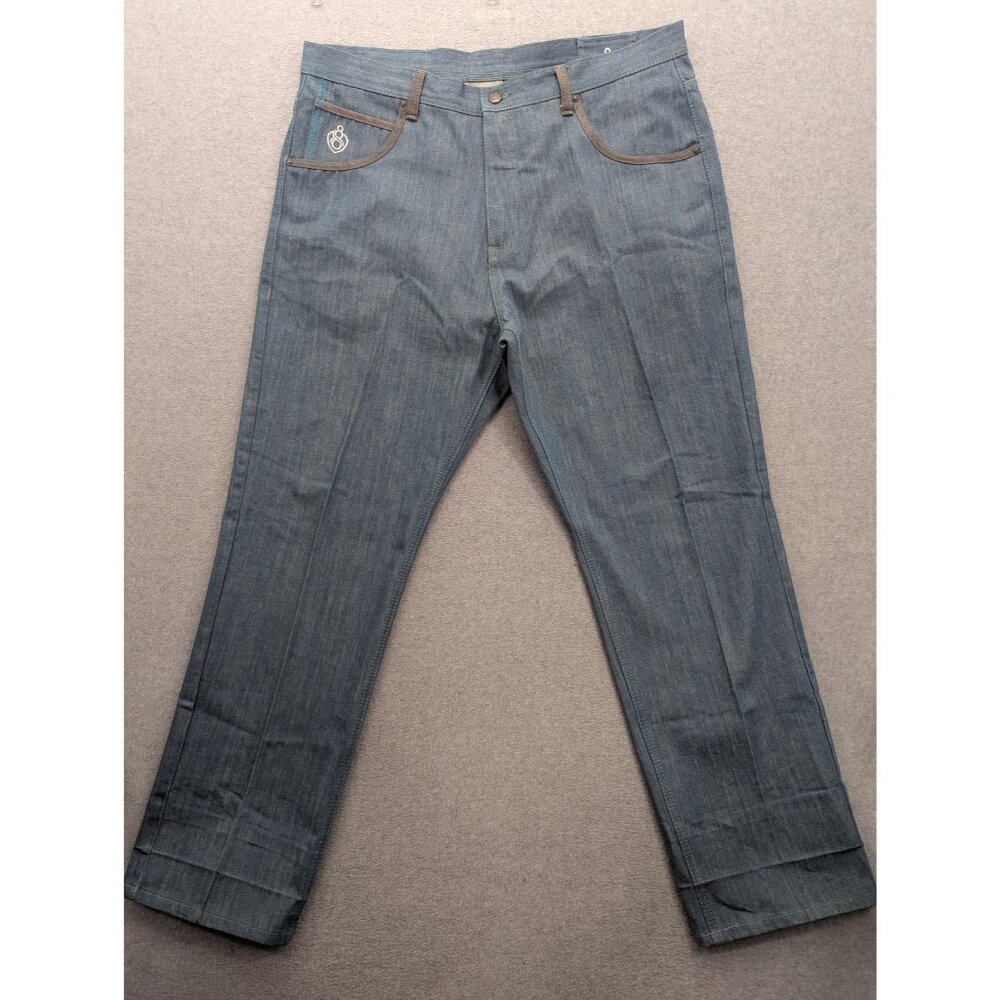 Eight 732 Jeans Mens 42x34 Blue Straight Leg Embroidered Back Skull Patch Denim